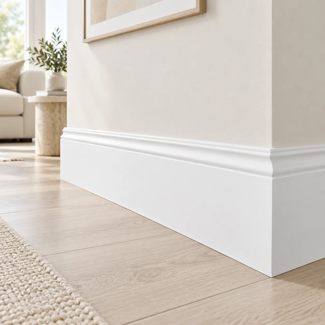 Interior application reference for PS Decorative Skirting Board 120×20mm White Baseboard Moulding